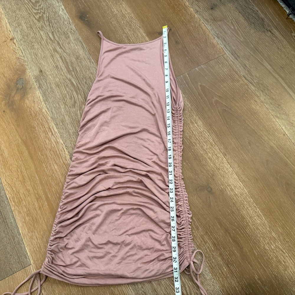 Black Pink Gathered Midi Dress With Drawstrings At Sides Large - Picture 2 of 8